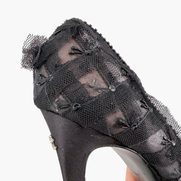 Chanel CC Bead-Embellished Pumps Black Mesh Lace Heels Size 38.5 US 7.5-8 - Picture 11 of 16